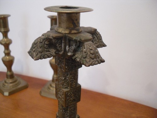 Large Bronze/BRASS Candlestick 10 1/2"TALL BASE 4 1/4 SQUARE 3.5 POUNDS - Picture 8 of 13