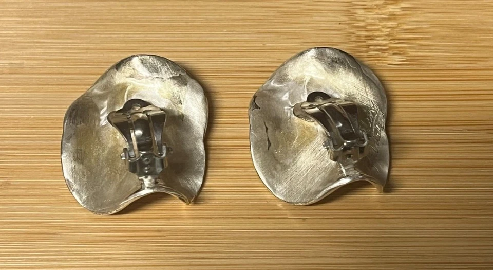 Pendientes de Colección J. Gabriel Plata de Ley 925 Pétalos Ondulados Modernistas Clip Firmados Foto 4 de 4