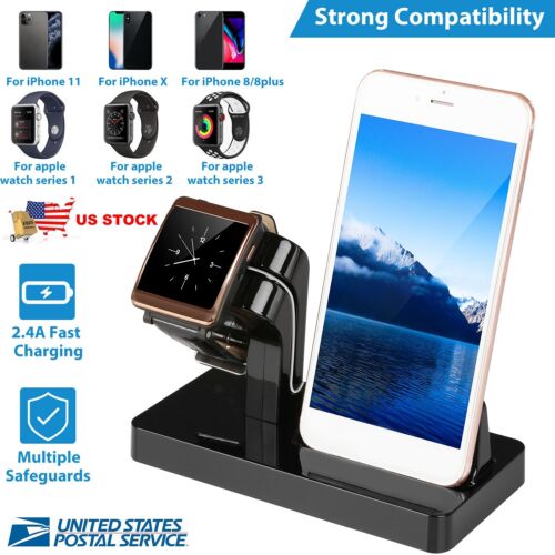 2 in 1 di ricarica stand Mount Cradle Stazione dock per Apple iPhone X 6  Watch 7 8 | eBay