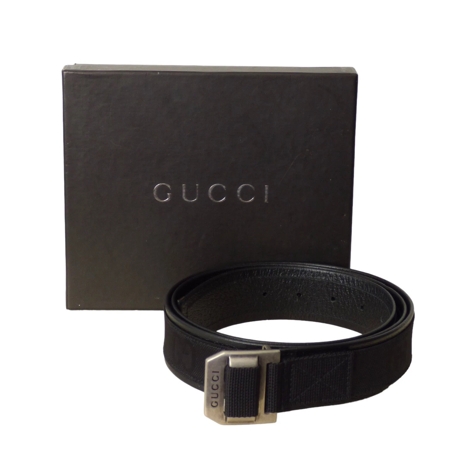 GUCCI   Ceinture logo en nylon noir, taille 40