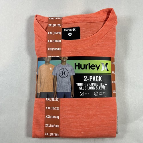 Hurley 2 Pack Boys Graphic Tee & Slub Long Sleeve Tee Size XXL 18/20 Grey Orange - Picture 3 of 4
