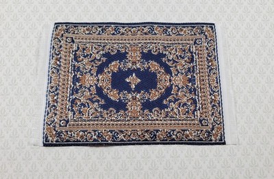 Dollhouse Rug Small HALF SCALE Fabric Navy Blue 4'' x 2 1/2'' 1:24 Miniature