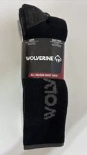 Wolverine All Season Boot Socks, Large - Cushioned 2 Pair for Shoe Size 7-12