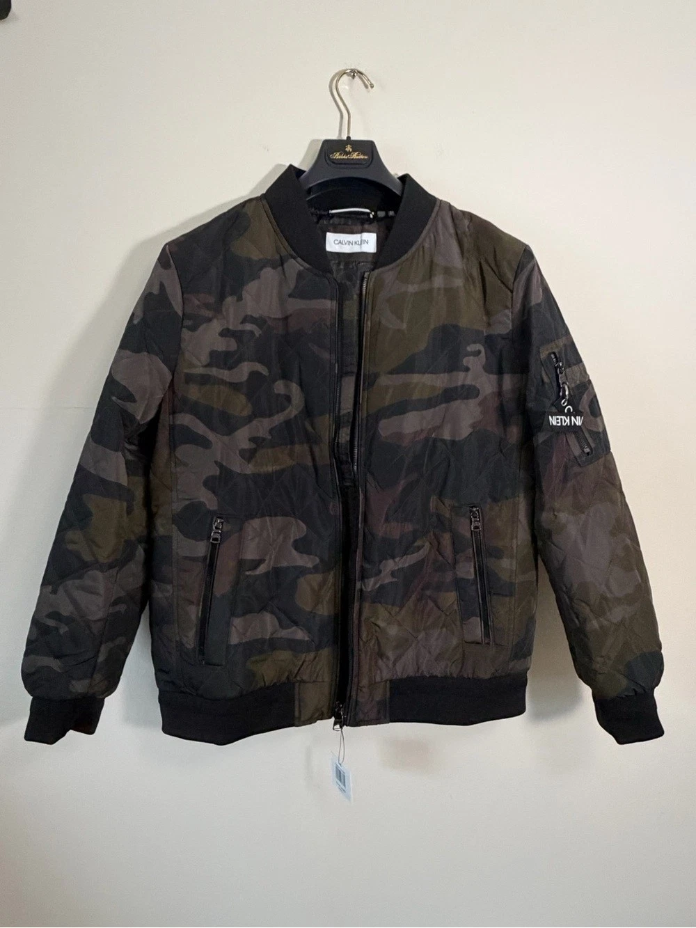 Calvin Klein Men's Quilted Camo Bomber Jacket XL Olive Black NWT - product detail image 1