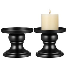 Black Metal Pillar Candle Holders - Set of 2