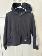 Adidas Black Full Zip Hoodie Women s Size M 3-Stripes Logo Athletic Sweatshirt