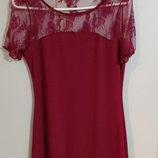 Shein Red Lace Chemise Dress Juniors M Round Neck Short Sleeve Nightgown