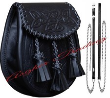Scottish Kilt Sporran Celtic Embossed Semi Dress kilt Pouch with Chain Strap