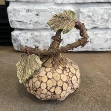 Vintage Handcrafted Wood Slice Pumpkin, Wood Rolls, Moss Leaves, Wood Chips.