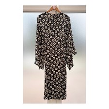 Rixo Black Cream Silk Stevie Dress Size Medium Boho Print Long Kimono Sleeve