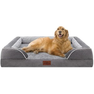Extra Large 42x30 Orthopedic Dog Bed with Removable Bolsters - Grey Comfort