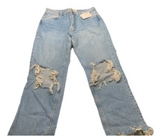 Free People NWT 29 Maggie Mid Rise Straight Leg Jeans Ripped Crop Button Fly