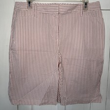 Lands End Shorts Womens 12P Mid Rise Bermuda Striped Pink White Spring Summer