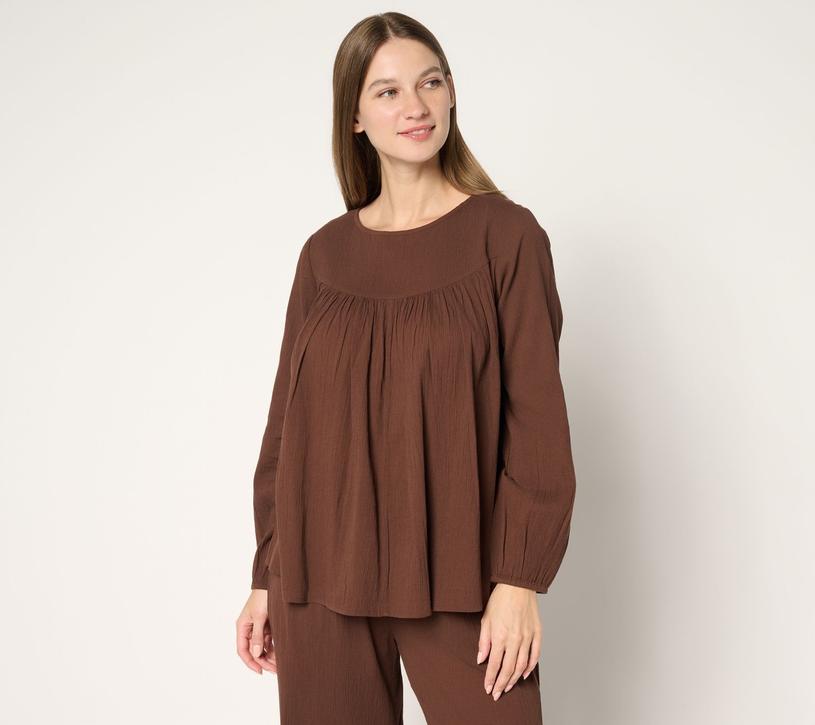 LOGO by Lori Goldstein Women's Top Plus Sz 2X Beach to Street 100% Brown A695512