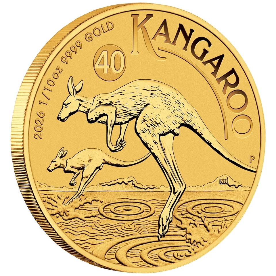 Australien 15 $ 2026 Känguru 40 Jahre 1/10 Oz Gold 9999 Goldmünze ST / BU - Bild 2 von 4