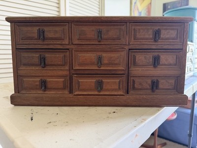 Vintage Mele Wooden Jewelry Box 7 Drawer Wood Chest Organizer Japan Mid Century
