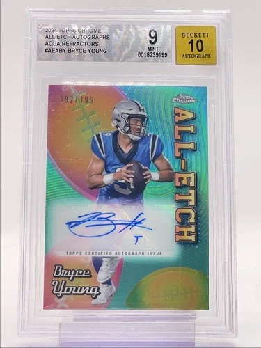 BRYCE YOUNG 2024 TOPPS CHROME ALL-ETCH AQUA REFRACTORS AUTO /199 BGS 9 Q1781