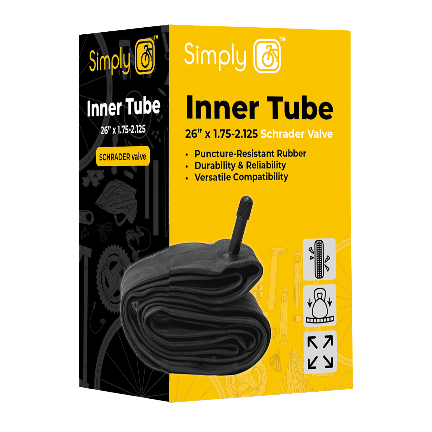 26"" x 1.75/2.125 Inner tube with 33mm Schrader valve Simply cycling MTB Racing