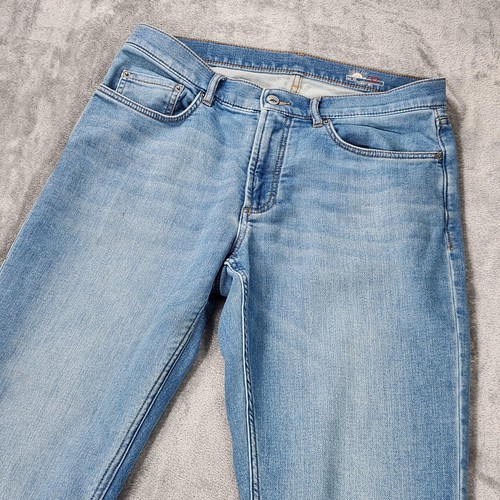 Faherty Jeans Mens 32x31 Terry Stretch 5 Pocket Blue Light Wash Denim Straight - Picture 3 of 15
