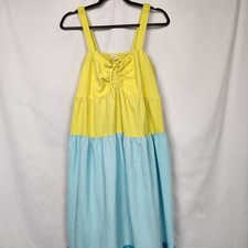 Terra & Sky Womens Sundress Long Tiered Color Block Blue Yellow Plus Size 1X