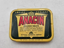 Vintage Anacin Analgesic 12 Tablet EMPTY Pocket Tin Container  Miniature  