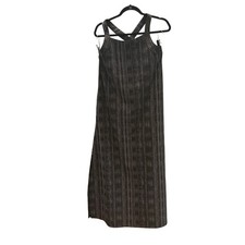 Athleta Small Black Stripe Maxi Dress Sleeveless Criss Cross Back Casual