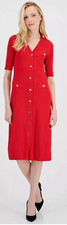 Anne Klein Women's Dress Size Large Poppy Red Gold Button Front A-Line NWT jan82