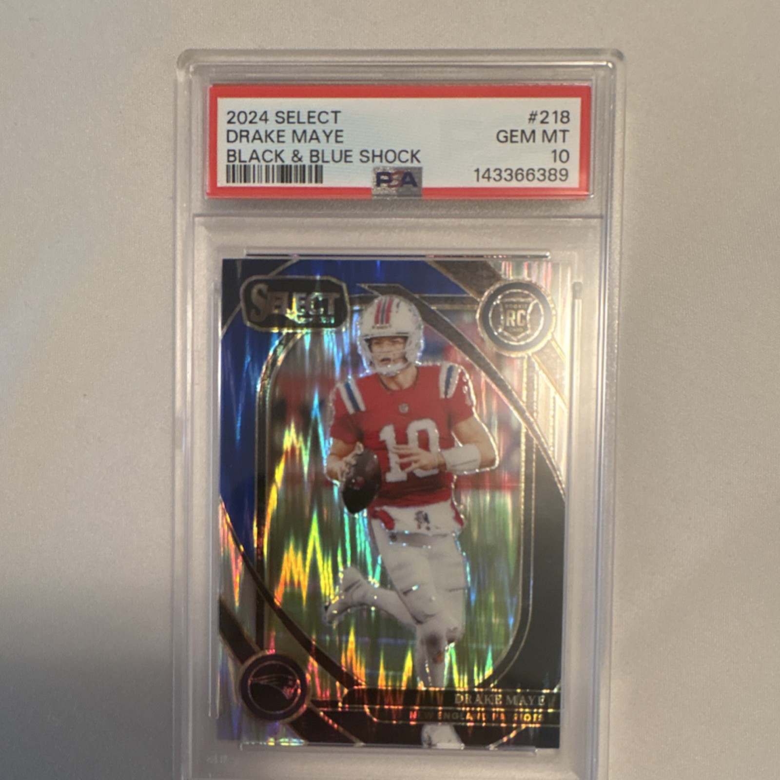 2024 Panini Select Drake Maye Black & Blue Shock Rookie Club Level #218 PSA 10