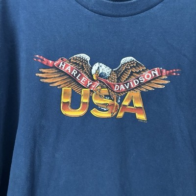 Vtg Harley Davidson Shirt Men's 3XL Blue Eagle USA Savannah Georgia 1997 Biker