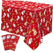 3 Pack Christmas Tablecloths 108 x 54 Inch Disposable Plastic Santa Claus