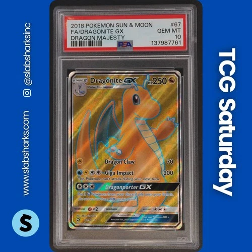 2018 POKEMON SUN & MOON DRAGON MAJESTY #67/70 DRAGONITE GX FULL ART PSA 10
