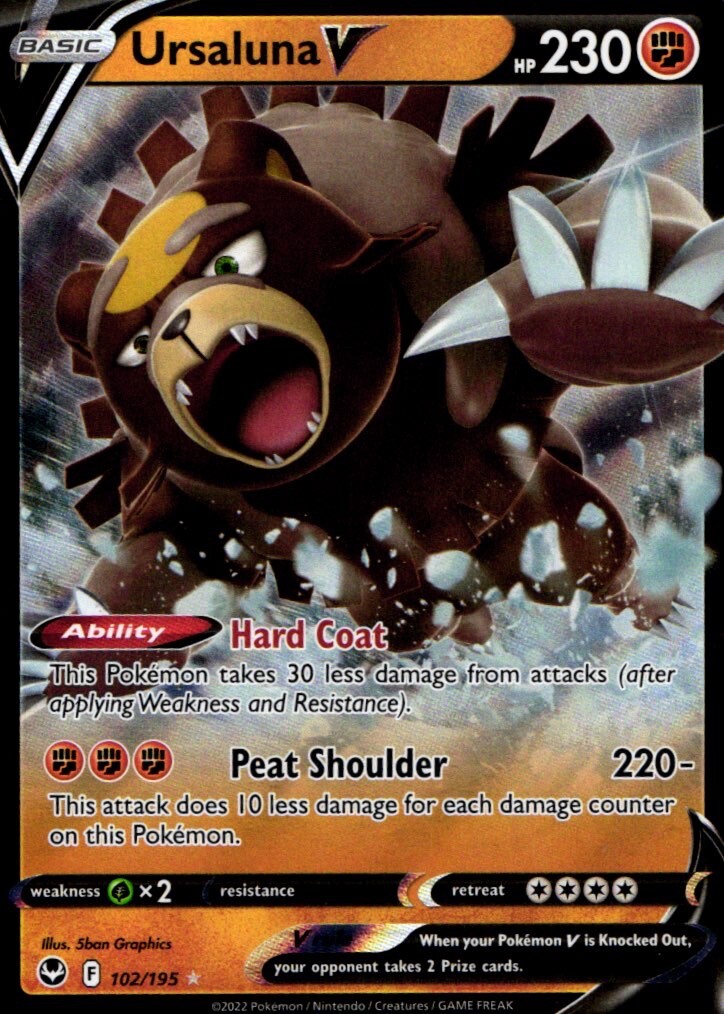 Pokemon Ursaluna V 102/195 Silver Tempest Holo Rare 2022 Trading Card