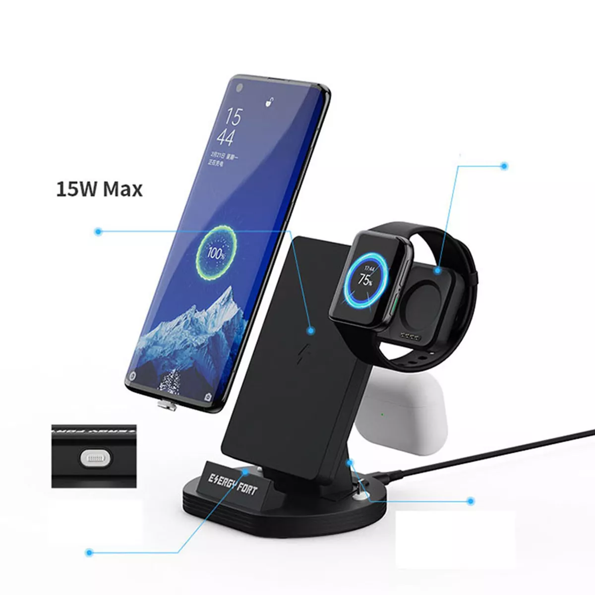 Wireless Charger 3 in 1 Fast Charging Base for OPPO Watch Mobile