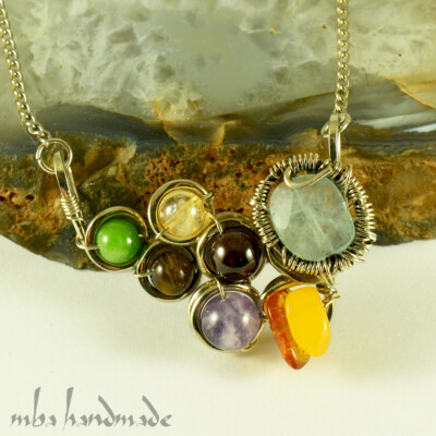 Aquamarine Amber Amethyst Garnet Citrine Tiger's Eye Aventurine Crystals Pendant