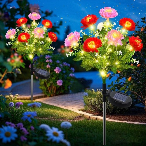 Solar LED Flower Lights Outdoor Garden Lights for Patio Yard Landscape Decor - Picture 2 of 14