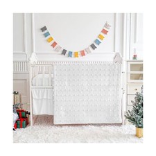 White Crib Bedding Set Tufted Dots Jacquard Baby Comforter with Fitted Sheet ...