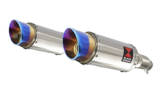 Honda CBR 1100 XX Blackbird 4-2 Exhaust Silencers 200mm Round Blue Tip SL20R - Picture 2 of 5