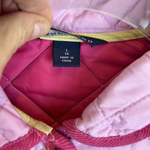 Lands End Coat Girls L 14 Full Zip Quilted Jacket Pink Corduroy Trim - Picture 6 of 11