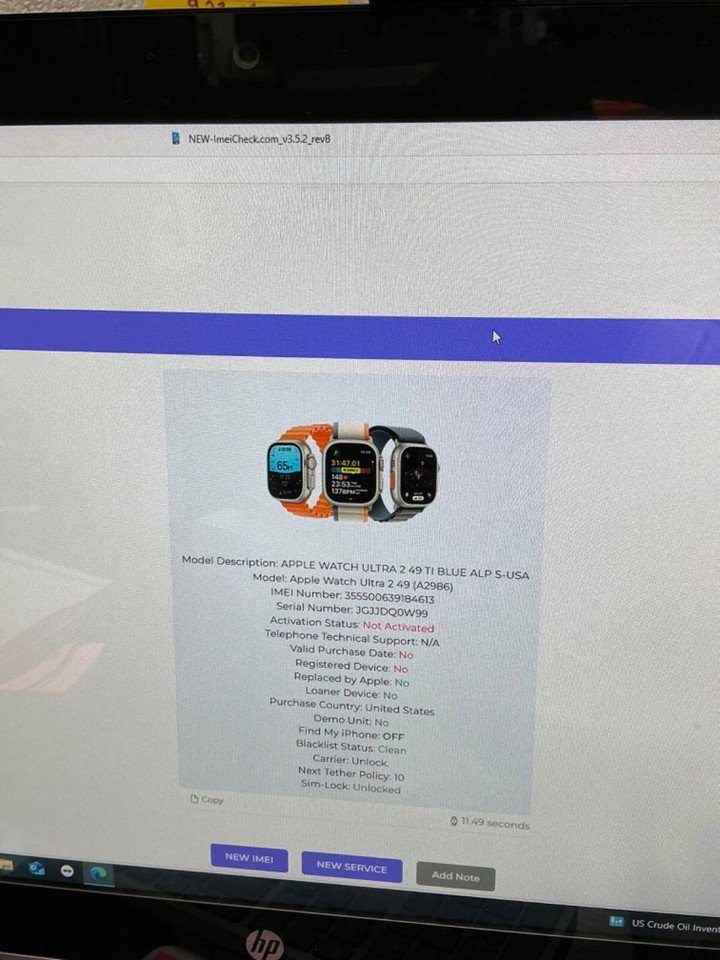 Apple Watch Ultra 2 A2986 Titanium Blue 49mm Bluetooth Smartwatch