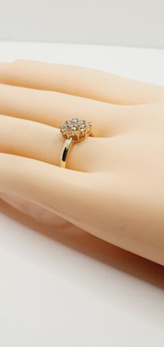 9ct Diamond Cluster Half Carat Dome Ring 375 Yellow Gold Size O Hallmarked - Picture 14 of 21