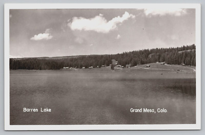 RPPC Grand Mesa Colorado CO Barren Lake Cabins Dirt Roads c1950s Vtg Postcard D5