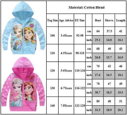 Kid Girl Frozen Elsa Anna Princess Hooded Coat Zip Up Hoodies Jacket Sweatshirts - Picture 3 of 9