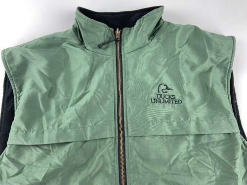 Ducks Unlimited Vest Mens L Green Reversible Fleece Lining Fishing Hunting - Picture 2 of 10