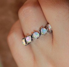 white fire opal ring gemstone silver plate jewelry delicate wedding engagement