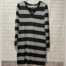 Old Navy Women's Sz XS Stripe Gray Sweater Dress Long-sleeve V neck Pullover