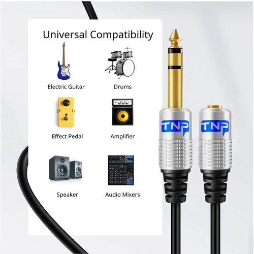 6.35mm to 3.5mm Cable Adapter 6FT Female TRS Stereo Audio Jack Plug Wire Cord - Picture 5 of 6