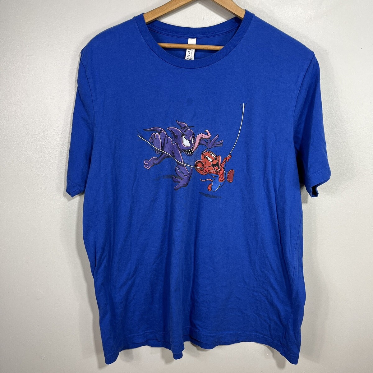 Tom and Jerry Venom and Spider-Man Character Merge Blue T-Shirt