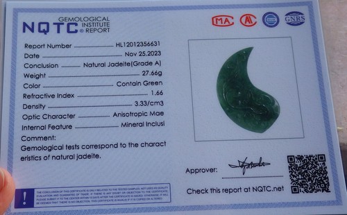 Pair Certified Green Natural A Jade jadeite Pendant Dragon Phoenix 龙凤 640951 - Picture 12 of 13