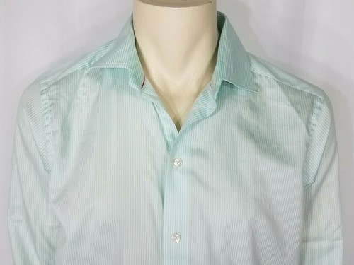 Eton green white striped long sleeve button front dress shirt mens 42 - 16.5 - Picture 2 of 9