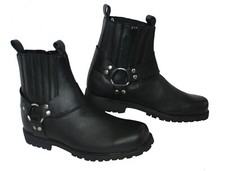 Mens Motorcycle Motorbike Cruiser Style Short Rebel Harness Biker Leather Boot
